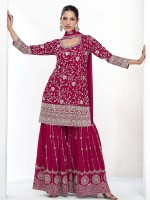 Rani Pink Premium Chinon Silk Sharara Suit